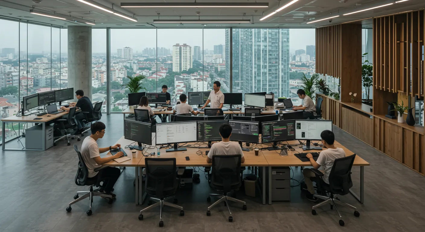 Vietnamese software developers working in a modern office