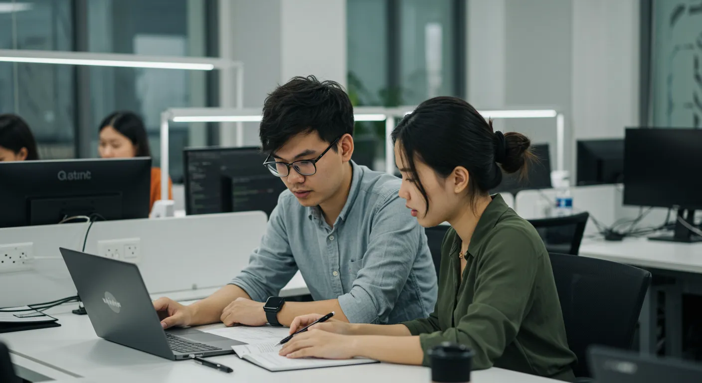 Vietnamese developers working in a modern office
